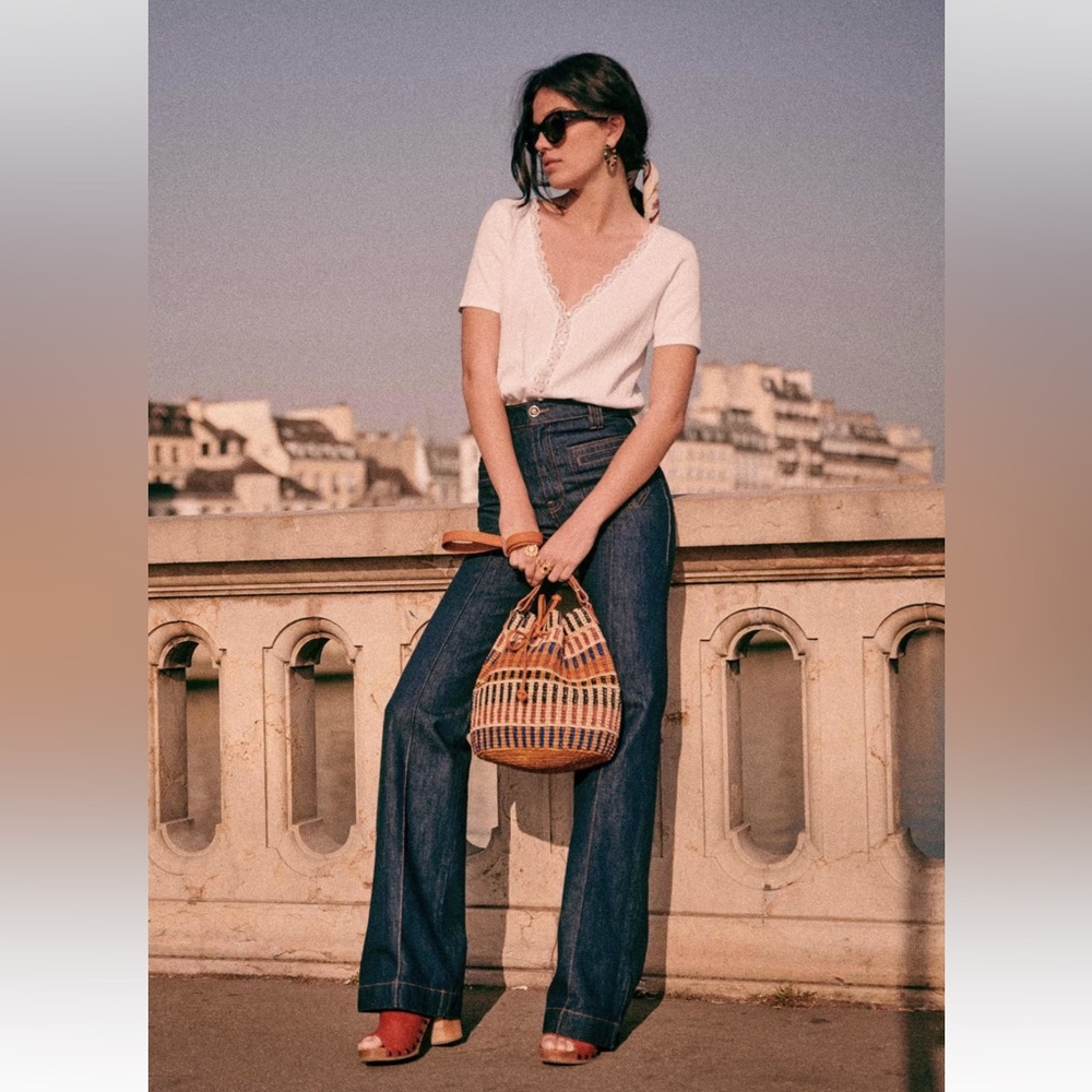 Sézane Madeleine T-Shirt in Ecru, Size M